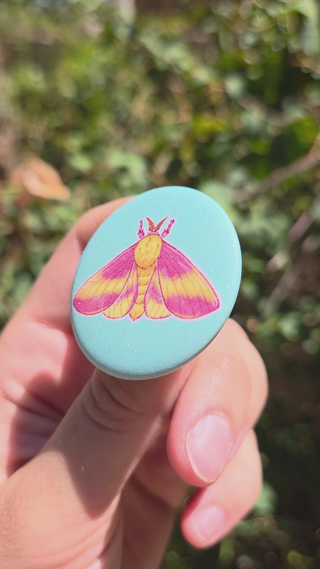 "Rosy Maple Moth" 1.5 Inch Shimmer Button Pin