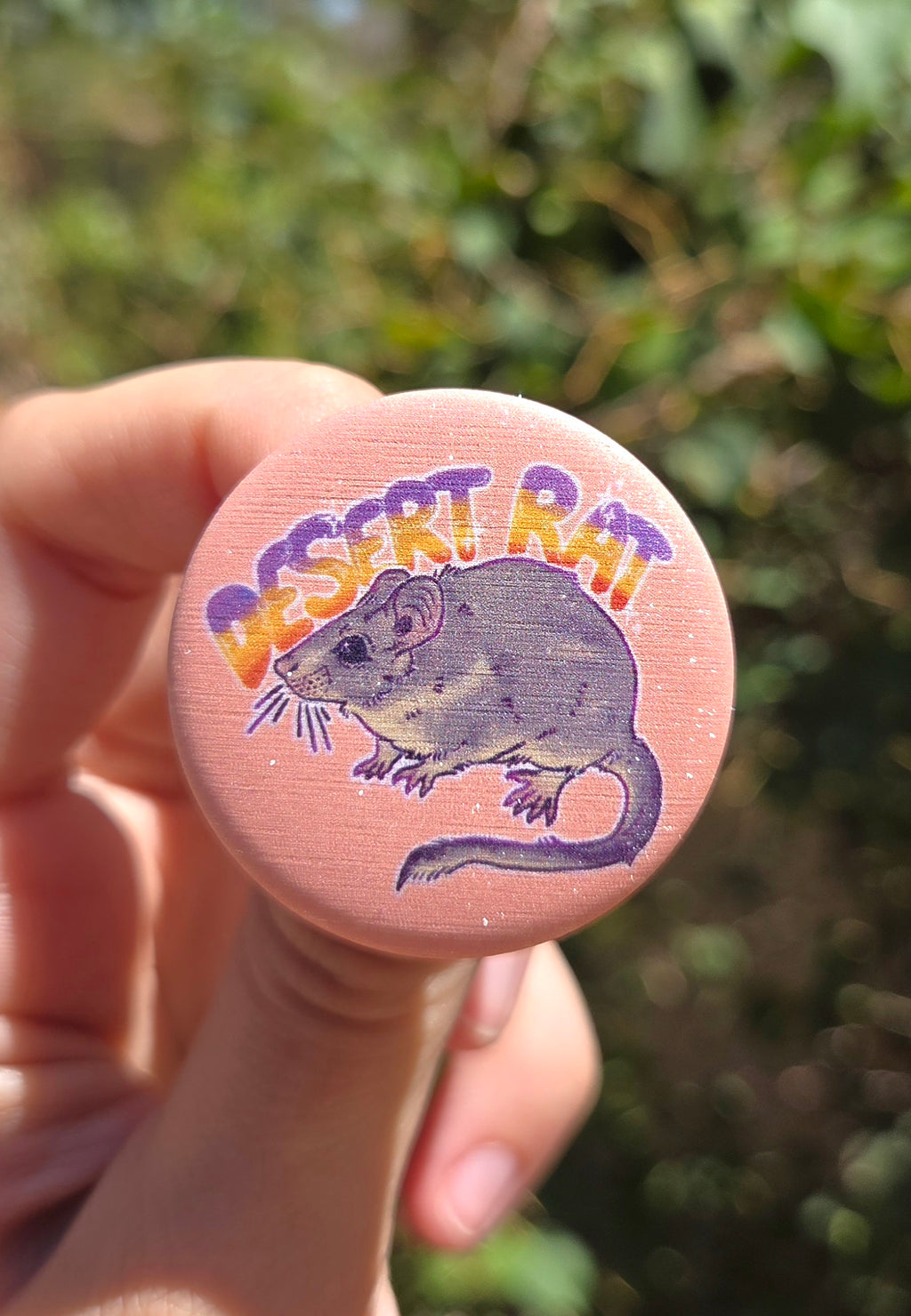"Desert Rat" 1.5 Inch Shimmer Button Pin